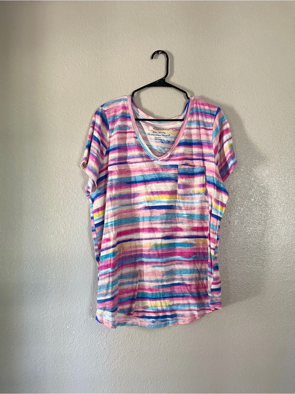 torrid Multicolor Striped V‑Neck Pocket Tee - Pink, Blue, Purple, Yellow